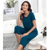 image:imageWiWi Pajamas for Women Super Soft Pajama Sets Cooling Short Sleeve Top Capri Pants Viscose from Bamboo Sleepwear Pjs S4XApeacock Blue