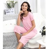 image:imageWiWi Pajamas for Women Super Soft Pajama Sets Cooling Short Sleeve Top Capri Pants Viscose from Bamboo Sleepwear Pjs S4XApink