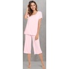 image:imageWiWi Pajamas for Women Super Soft Pajama Sets Cooling Short Sleeve Top Capri Pants Viscose from Bamboo Sleepwear Pjs S4XApink