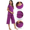 image:imageWiWi Pajamas for Women Super Soft Pajama Sets Cooling Short Sleeve Top Capri Pants Viscose from Bamboo Sleepwear Pjs S4XApurple