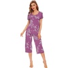 image:imageWiWi Pajamas for Women Super Soft Pajama Sets Cooling Short Sleeve Top Capri Pants Viscose from Bamboo Sleepwear Pjs S4XApurpleRose