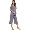 image:imageWiWi Pajamas for Women Super Soft Pajama Sets Cooling Short Sleeve Top Capri Pants Viscose from Bamboo Sleepwear Pjs S4XApurplish Grey