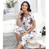 image:imageWiWi Pajamas for Women Super Soft Pajama Sets Cooling Short Sleeve Top Capri Pants Viscose from Bamboo Sleepwear Pjs S4XAretro Ink Flower