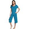 image:imageWiWi Pajamas for Women Super Soft Pajama Sets Cooling Short Sleeve Top Capri Pants Viscose from Bamboo Sleepwear Pjs S4XAteal Blue