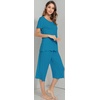 image:imageWiWi Pajamas for Women Super Soft Pajama Sets Cooling Short Sleeve Top Capri Pants Viscose from Bamboo Sleepwear Pjs S4XAteal Blue
