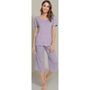 image:imageWiWi Pajamas for Women Super Soft Pajama Sets Cooling Short Sleeve Top Capri Pants Viscose from Bamboo Sleepwear Pjs S4XAviolet