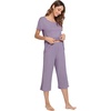 image:imageWiWi Pajamas for Women Super Soft Pajama Sets Cooling Short Sleeve Top Capri Pants Viscose from Bamboo Sleepwear Pjs S4XAviolet
