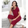 image:imageWiWi Pajamas for Women Super Soft Pajama Sets Cooling Short Sleeve Top Capri Pants Viscose from Bamboo Sleepwear Pjs S4XAwine Red