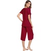 image:imageWiWi Pajamas for Women Super Soft Pajama Sets Cooling Short Sleeve Top Capri Pants Viscose from Bamboo Sleepwear Pjs S4XAwine Red