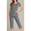 image:imageWiWi Pajamas for Women Super Soft Pajama Sets Cooling Short Sleeve Top Capri Pants Viscose from Bamboo Sleepwear Pjs S4XCdark Heather Grey