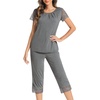 image:imageWiWi Pajamas for Women Super Soft Pajama Sets Cooling Short Sleeve Top Capri Pants Viscose from Bamboo Sleepwear Pjs S4XCdark Heather Grey