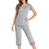 image:imageWiWi Pajamas for Women Super Soft Pajama Sets Cooling Short Sleeve Top Capri Pants Viscose from Bamboo Sleepwear Pjs S4XCheather Grey