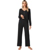 image:imageWiWi Viscose from Bamboo Pajama Set for Women 2 Pieces Long Sleeve Loungwear Soft Sleepwear Loose Comfy Pj Sets Pockets SXXLAblack