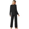 image:imageWiWi Viscose from Bamboo Pajama Set for Women 2 Pieces Long Sleeve Loungwear Soft Sleepwear Loose Comfy Pj Sets Pockets SXXLAblack