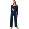 image:imageWiWi Viscose from Bamboo Pajama Set for Women 2 Pieces Long Sleeve Loungwear Soft Sleepwear Loose Comfy Pj Sets Pockets SXXLAnavy