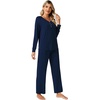 image:imageWiWi Viscose from Bamboo Pajama Set for Women 2 Pieces Long Sleeve Loungwear Soft Sleepwear Loose Comfy Pj Sets Pockets SXXLAnavy