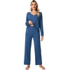 image:imageWiWi Viscose from Bamboo Pajama Set for Women 2 Pieces Long Sleeve Loungwear Soft Sleepwear Loose Comfy Pj Sets Pockets SXXLAprussian Blue