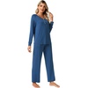 image:imageWiWi Viscose from Bamboo Pajama Set for Women 2 Pieces Long Sleeve Loungwear Soft Sleepwear Loose Comfy Pj Sets Pockets SXXLAprussian Blue