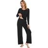 image:imageWiWi Viscose from Bamboo Pajama Set for Women 2 Pieces Long Sleeve Loungwear Soft Sleepwear Loose Comfy Pj Sets Pockets SXXLBblack