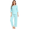 image:imageWiWi Viscose from Bamboo Pajama Set for Women 2 Pieces Long Sleeve Loungwear Soft Sleepwear Loose Comfy Pj Sets Pockets SXXLCaqua