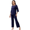 image:imageWiWi Viscose from Bamboo Pajama Set for Women 2 Pieces Long Sleeve Loungwear Soft Sleepwear Loose Comfy Pj Sets Pockets SXXLCnavy