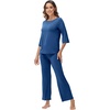 image:imageWiWi Viscose from Bamboo Pajama Set for Women 2 Pieces Long Sleeve Loungwear Soft Sleepwear Loose Comfy Pj Sets Pockets SXXLCprussian Blue