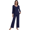 image:imageWiWi Viscose from Bamboo Pajama Set for Women 2 Pieces Long Sleeve Loungwear Soft Sleepwear Loose Comfy Pj Sets Pockets SXXLDnavy