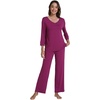 image:imageWiWi Viscose from Bamboo Pajama Set for Women 2 Pieces Long Sleeve Loungwear Soft Sleepwear Loose Comfy Pj Sets Pockets SXXLDpurplish Red