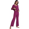 image:imageWiWi Viscose from Bamboo Pajama Set for Women 2 Pieces Long Sleeve Loungwear Soft Sleepwear Loose Comfy Pj Sets Pockets SXXLDpurplish Red