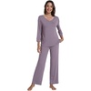 image:imageWiWi Viscose from Bamboo Pajama Set for Women 2 Pieces Long Sleeve Loungwear Soft Sleepwear Loose Comfy Pj Sets Pockets SXXLDviolet