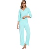 image:imageWiWi Viscose from Bamboo Pajama Set for Women 2 Pieces Long Sleeve Loungwear Soft Sleepwear Loose Comfy Pj Sets Pockets SXXLEaqua