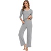 image:imageWiWi Viscose from Bamboo Pajama Set for Women 2 Pieces Long Sleeve Loungwear Soft Sleepwear Loose Comfy Pj Sets Pockets SXXLEheather Grey