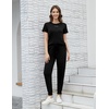image:imageWiWi Womens 2 Piece Tracksuits Set with Pockets Scoop Neck Short Sleeve Tops Jogger Pants Lounge Sets Outfits SXXLBlack