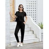 image:imageWiWi Womens 2 Piece Tracksuits Set with Pockets Scoop Neck Short Sleeve Tops Jogger Pants Lounge Sets Outfits SXXLBlack