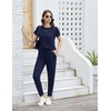 image:imageWiWi Womens 2 Piece Tracksuits Set with Pockets Scoop Neck Short Sleeve Tops Jogger Pants Lounge Sets Outfits SXXLDark Navy