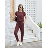 image:imageWiWi Womens 2 Piece Tracksuits Set with Pockets Scoop Neck Short Sleeve Tops Jogger Pants Lounge Sets Outfits SXXLDeep Brownish Red