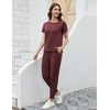 image:imageWiWi Womens 2 Piece Tracksuits Set with Pockets Scoop Neck Short Sleeve Tops Jogger Pants Lounge Sets Outfits SXXLDeep Brownish Red