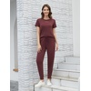 image:imageWiWi Womens 2 Piece Tracksuits Set with Pockets Scoop Neck Short Sleeve Tops Jogger Pants Lounge Sets Outfits SXXLDeep Brownish Red