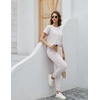 image:imageWiWi Womens 2 Piece Tracksuits Set with Pockets Scoop Neck Short Sleeve Tops Jogger Pants Lounge Sets Outfits SXXLGrayish White