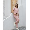 image:imageWiWi Womens 2 Piece Tracksuits Set with Pockets Scoop Neck Short Sleeve Tops Jogger Pants Lounge Sets Outfits SXXLSmoky Pink