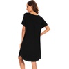image:imageWiWi Womens Bamboo Viscose Nightgowns Soft Short Sleeve Sleep Shirt Lightweight Cool Nightshirt Pajama Dress SXXLAblack