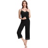image:imageWiWi Womens Cami Pajama Sets 2 Piece Camisole Top Capri Pants Sleepwear Soft Lingerie Bamboo Viscose PJs SXXLAblack