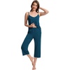 image:imageWiWi Womens Cami Pajama Sets 2 Piece Camisole Top Capri Pants Sleepwear Soft Lingerie Bamboo Viscose PJs SXXLBpeacock Blue