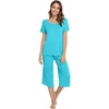 image:imageWiWi Pajamas for Women Super Soft Pajama Sets Cooling Short Sleeve Top Capri Pants Viscose from Bamboo Sleepwear Pjs S4XAturquoise