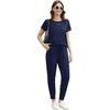 image:imageWiWi Womens 2 Piece Tracksuits Set with Pockets Scoop Neck Short Sleeve Tops Jogger Pants Lounge Sets Outfits SXXLDark Navy