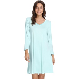 image:imageWiWi Nightgowns for Women Bamboo Viscose Soft Long Sleeve Sleep Shirts Comfy Sleepwear Night Shirts S4XAaqua