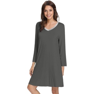 image:imageWiWi Nightgowns for Women Bamboo Viscose Soft Long Sleeve Sleep Shirts Comfy Sleepwear Night Shirts S4XAcharcoal