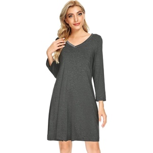 image:imageWiWi Nightgowns for Women Bamboo Viscose Soft Long Sleeve Sleep Shirts Comfy Sleepwear Night Shirts S4XAcharcoal Heather
