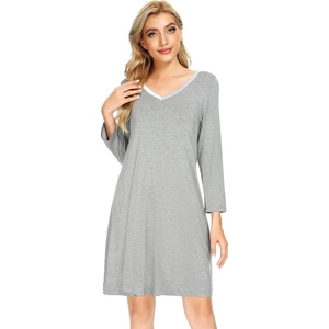 image:imageWiWi Nightgowns for Women Bamboo Viscose Soft Long Sleeve Sleep Shirts Comfy Sleepwear Night Shirts S4XAheather Grey