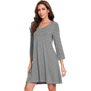image:imageWiWi Nightgowns for Women Bamboo Viscose Soft Long Sleeve Sleep Shirts Comfy Sleepwear Night Shirts S4XAheather Grey Stripe
